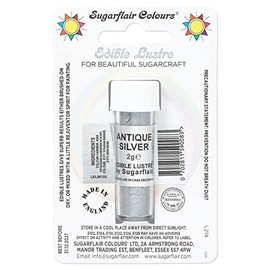 Sugarflair Antique Silver Edible Lustre Dust, Add a Lustrous Shine to Cakes or Decorations. Brush On or Add Rejuvenator to Create Eye-Catching Edible Paint, Gives Shine to Your Bakes - 2g