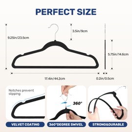 YSSOA 30 Packs Velvet Hangers, Non Slip Space Saving Suit Hangers, Heavy Duty Clothes Hangers with 360° Rotatable Hook for Coats, Pants, Black