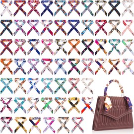 Cutecrop 60 Pcs Women Handbag Scarf for Women Purse Handbags Handle Ribbon Satin Head Scarf Neckerchief Silk Headband Charm for Decoration