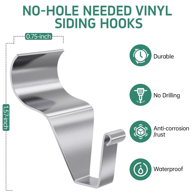 MUAKIOY Vinyl Siding Clips Hooks (20 Pack), Heavy Duty No-Drill