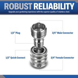 Essential Washer ¾” Stainless Steel Garden Hose Quick Connect Fittings | Plug & Coupler Set of 2