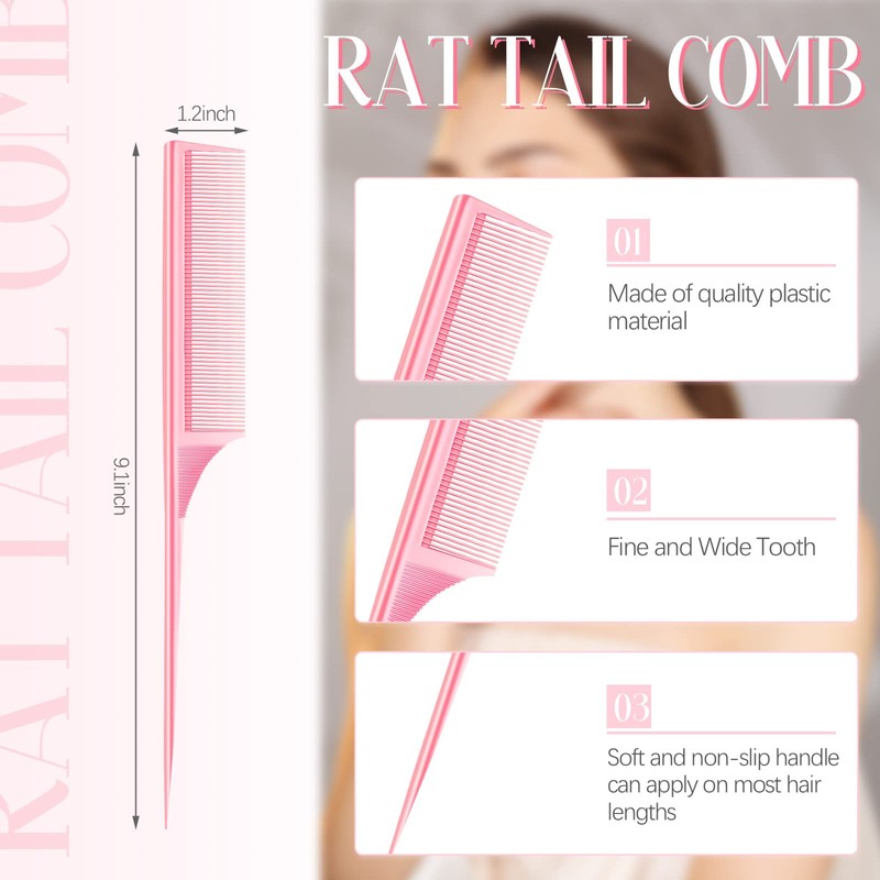 2 Pack Rat Tail Combs for Women Fine Tooth Comb