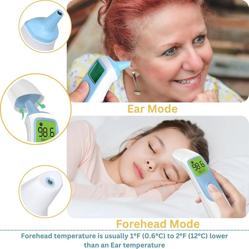 Kiddieware Ear and Forehead Baby Thermometer for Infants to Adults