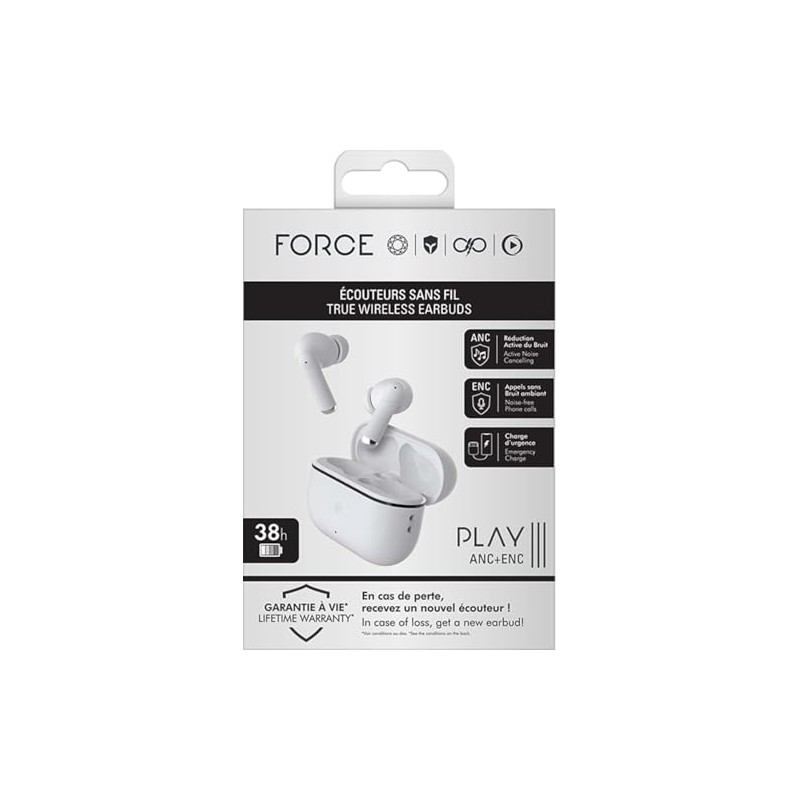 Force Play True Wireless ANC+ENC III Earphones White