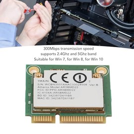 ciciglow Mini Tarjeta PCIe WiFi 300Mbps de Doble Banda BT 4.0 para7, 8, 10, Conexión de Red Estable, Adecuada para Dispositivos Pequeños