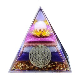 Orgonite 7 Chakra Pyramid Flower of Life Lotus Large Pyramid,Healing Crystals Meditation Chakra Crystals(Large 8cm/3.15'')