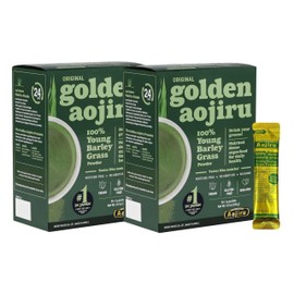 Golden Aojiru Original - Young Barley Green Grass Juice Powder with Rich Dietary Fiber, 100% Japanese Grown - Ready-to-Use 0.1 oz. (3g) Individual Packet × 46pcs, 2 Pack