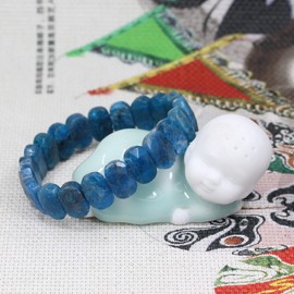 Keleny Natural Blue Apatite Crystal Gemstones 14mm Faceted Oval Beads Elastic Bangle 7.5 Inch Unisex