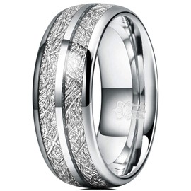 THREE KEYS JEWELRY Mens 8mm Unique Tungsten Hunting Viking Meteorite Carbide Ring Inlay Wedding Band Gifts Bands Ring for Men Silver Size 13