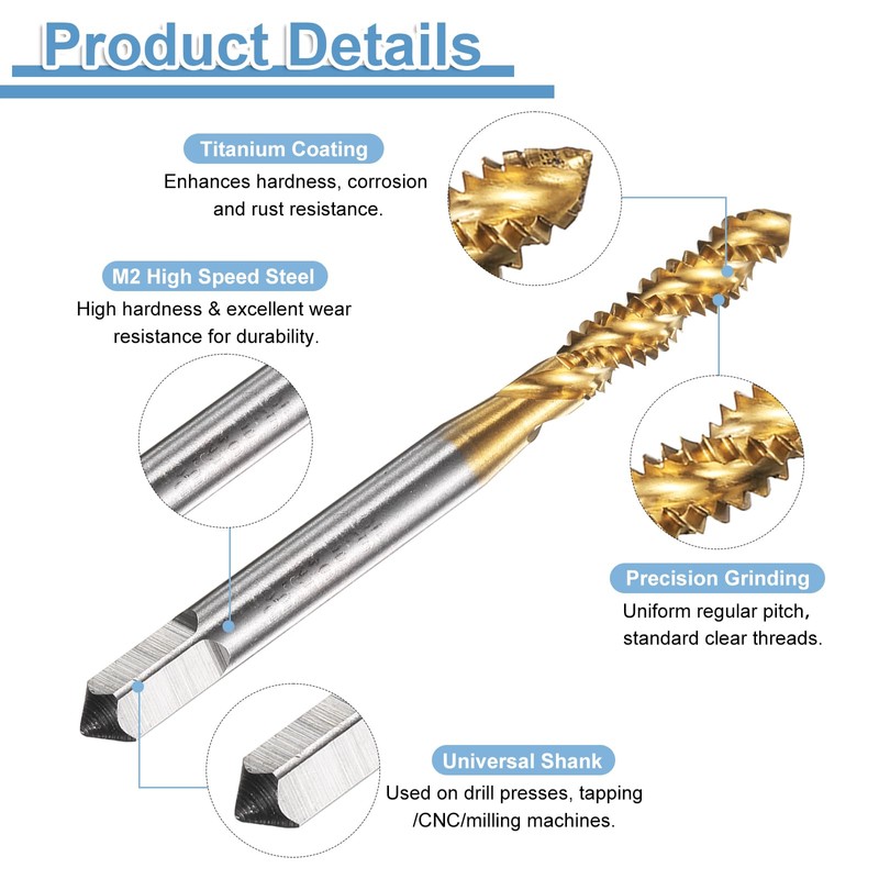 sourcing map 2pcs Spiral Flute Thread Taps 10-24 UNC 2B
