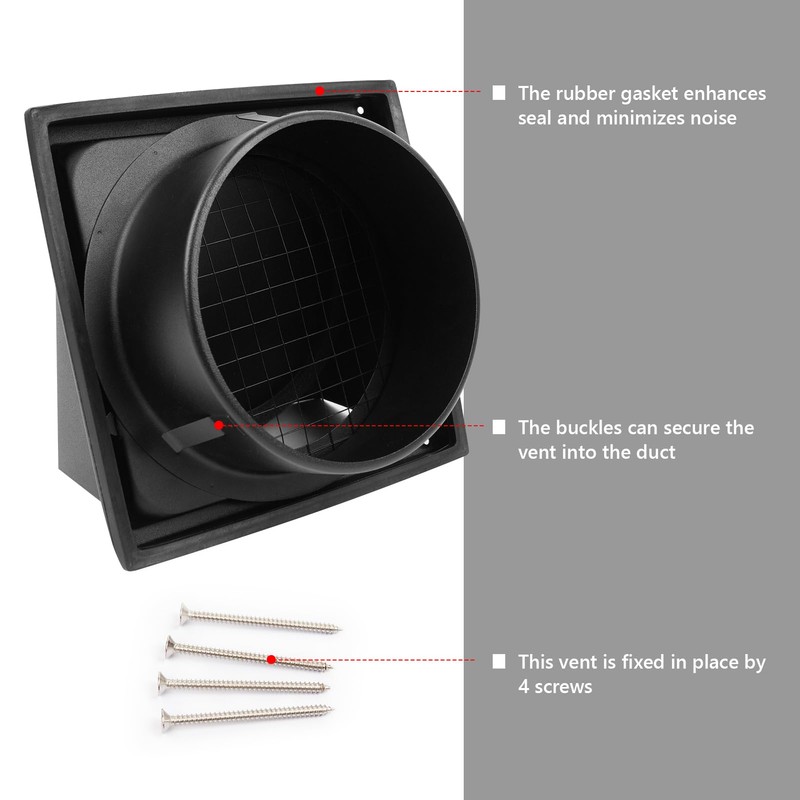 FRESH SPEED 4 Inch Black Dryer Vent Cover Outside Stainless