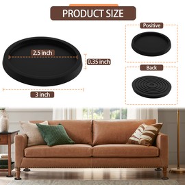 Furniture Coasters Non-Slip Bed Leg Pads Round Rubber Anti Sliding Caster Cups for Hardwood Floors Black 8PCS 2.5inch