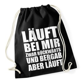 Autiga Gym Bag with German Text "l?uft bei Mir Hipster Bag" Jute Bag Drawstring Bag