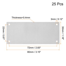 QUARKZMAN Pack of 25 80 x 30 mm Stainless Steel Blank Labels Rectangle Engraving Blanks Card with 4 Holes for Machines Name Plate DIY Label Pendant (Silver Tone)