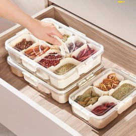 MoEnergy Divided Serving Tray with Lid and Handle,8 Compartment Snackle Box Container, Clear Snack Platter Organizer for Fruits, Candy, Nuts, Snacks - Ideal for Party, Travel & Picnics, White