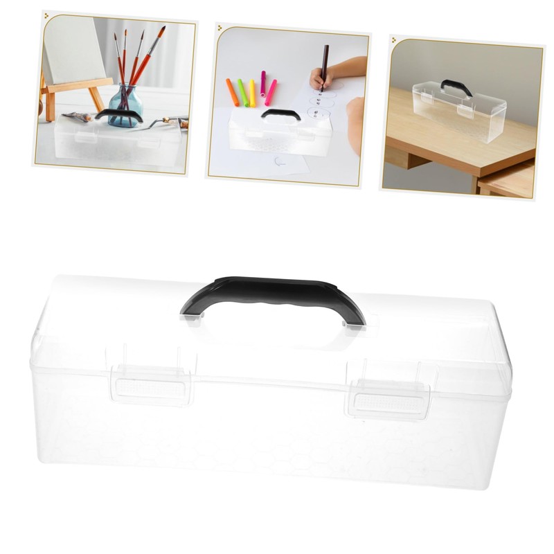 Tofficu Artist Paint Brush Storage Box Tool Organizer Plastic Storage