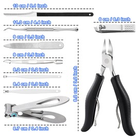 SOUTHMAN Toenail Clippers for Thick & Ingrown Nails Toenail Clippers Kits Stainless Steel Super Sharp Curved Blade Grooming Nail Tool for Man & Women 9Pcs Nail Clippers