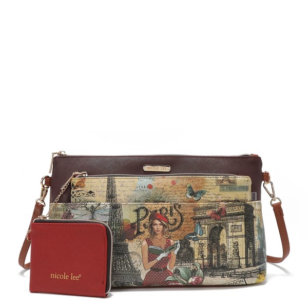 NICOLE LEE 3 Pieces Handbag Pouch Set, Removable Crossbody Strap,