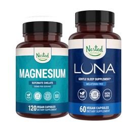 Nested Naturals Luna - Ayuda para dormir sin melatonina y quelato de glicinato de magnesio para mejorar el sueo, la relajacin y la recuperacin (180...