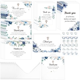 Funeral Thank You Cards with Envelopes: 24 Pcs Christian Sympathy Thank You Card for Funeral with Envelopes &Stickers, Bereavement Cards for Family Friends Loved Ones(Cross and Rose Designs)