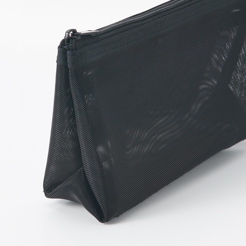 Muji NDE06A1S Nylon Mesh Pen Case with Gusset, Black, Approx.