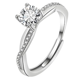 JEYORZY 1 Piece Silver Rings for Women Adjustable Engagement Ring Wedding Rings Shiny Cubic Zirconia Ring Finger Ring Wedding Rings Engagement Promise Ring Anniversary for Women Couple Ring Jewellery