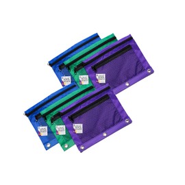 Charles Leonard Pencil Pouch, 2 Pockets with Mesh Front, 7.63 x 10 inches, Assorted Colors, Set of 6 (76359)