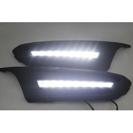 iJDMTOY Xenon White LED Daytime Running Lights Compatible With Volkswagen: 2011-2014 MK6 Jetta, OEM Fit DRL Bezel Assembly Powered by (9) High Power LED Lights Each Lamp