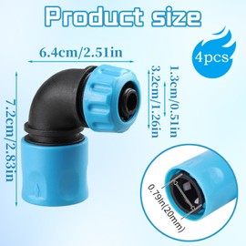 GGesii 4 Pieces 90 Degree Connections, 90 Degree Garden Hose Quick Coupling, 90 Degree Garden Hose Adapter Tap, 1/2 Inch (12-13 mm) for Watering, Car Washing, Watering (Blue)