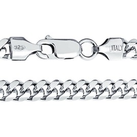 Solid .925 Sterling Silver 150 Gauge 5MM Heavy Curb Miami Cuban Chain Necklace For Men Nickel-Free Made In Italy 24 Inch
