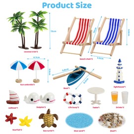 Royouzi Pack of 27 Beach Micro Landscape Mini Beach Decorations Miniature Decoration Mini Deck Chair Decorative Beach Chair Parasol Small Palm Tree Decoration Accessories for DIY Zen Garden Decoration