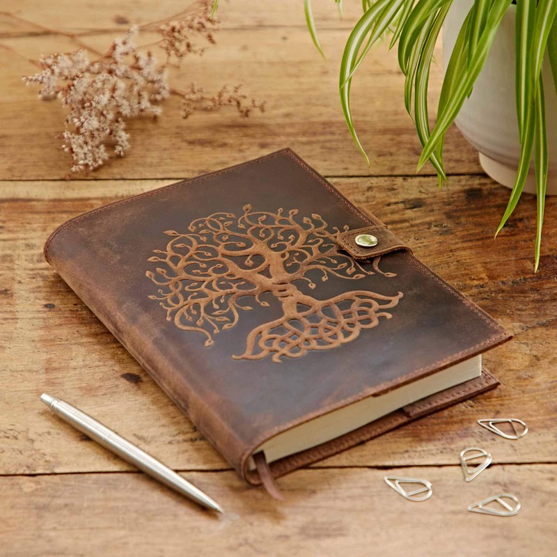Embossed Tree of Life Genuine Buffalo Leather Refillable Journal -