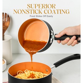 MICHELANGELO Ceramic Saucepan Set 1.5QT & 2QT & 3QT Nonstick Sauce Pans, PFAS-FREE Saucepan with Lid, Copper Saucepans Set of 3, Multipurpose Small Sauce Pot, Non Stick Sauce Pots, Dishwasher Safe
