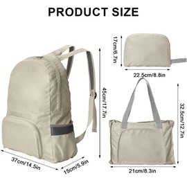 KYSUN 25L Foldable Backpack, Ultra Light, Unisex Daypack, Outdoor, Waterproof Hiking Backpack, Packable for Camping, Hiking, Travel, Sports, Climbing, Cycling, Light Khaki, L