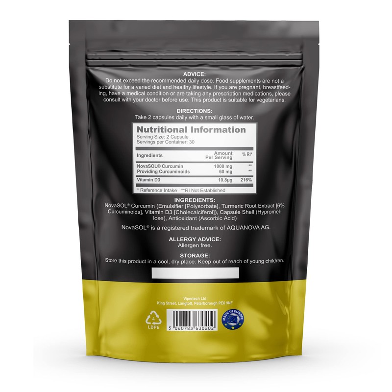 Nutrality Liquid Turmeric Curcumin Supplement, 1000mg per Serving, NovaSOL Extra