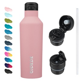 BJPKPK Insulated Water Bottle With Straw 25oz Stainless Steel Water Bottles With 2 Lids And Carry Handle Reusable Travel Metal Thermal Flask,Light Pink