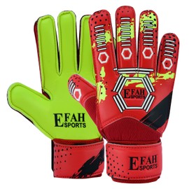 EFAH SPORTS Football Goalkeeper Gloves For kids Boys Children Youth Soccer Goalie Goalkeeping Glove with Strong Grip Palms (Size 3, Red/F.yellow)