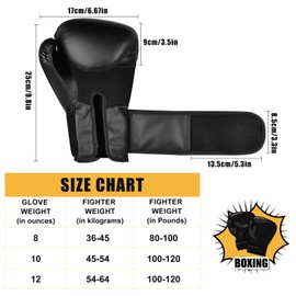 Boxing Gloves PU Sparring Gloves, Kickboxing Gloves for Outdoor Sports Training, Muay Thai, Training Sparring, Fighting, Kickboxing, Punch Bag Boxing for Men & Women (Black-Mesh, 8oz)