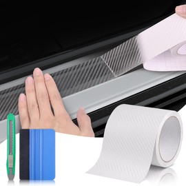 Lypumso Carbon Fiber Vinyl Tape with Tools Kits, Chrome Delete Vinyl Wrap for Blackout Car Door Edge Guard Door Sill Window Trim Protector (3D Clear, 4in x 30ft)