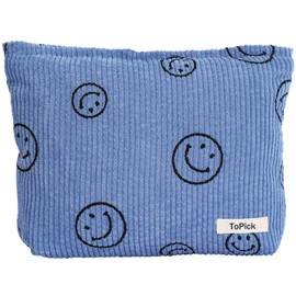 Lyork Corduroy Makeup Bag, Cosmetic Bag with Zipper Closure, Make Up Bag Handbags Purses Pouch Travel for Women, Smile Dots Organizer Storage Bag Girls Pencil Case, Clean Girl Aesthetic Must Haves