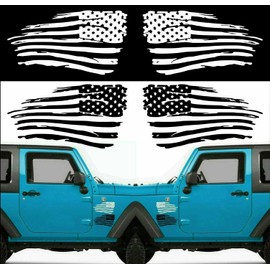 Tattered American Flag Distressed Vinyl Decal Sticker Ripped Torn USA Set of 2 (White)