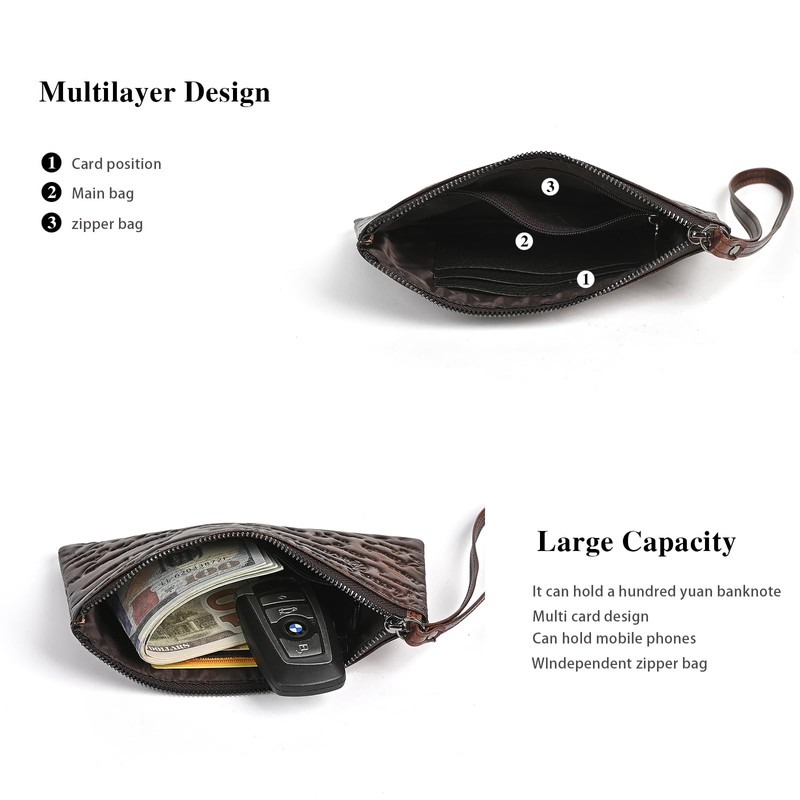AEGGEAI Genuine Leather Wallet Coin Purse with Embossed Pattern, Top