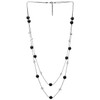 COOLSTEELANDBEYOND Black Statement Necklace Two-Strand Long Chains with Transparent Crystal
