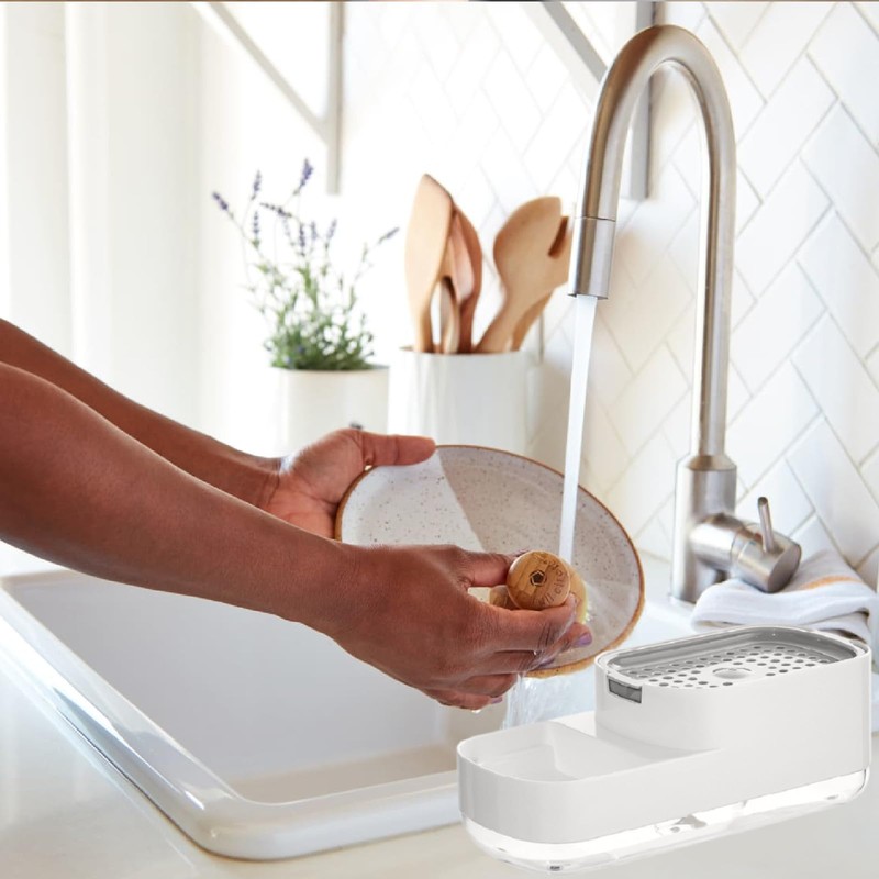 Gusto Plastic Liquid Soap Dispenser with Sponge Holder for Sink