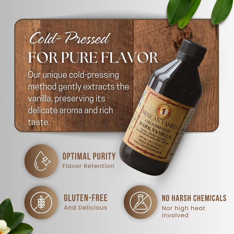Pure Dark Mexican Vanilla Extract Gluten-Free Vanilla for Baking, Cakes,