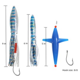 OCEAN CAT Saltwater Squid Trolling Lure for Marlin Tuna Mahi Dolphin Durado Wahoo Trolling Lures Free Mesh Bag Offshore Big Game Lures (5 Colors Combo)