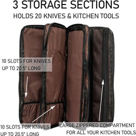 EVERPRIDE Chef Knife Bag Holds 20 Knives PLUS Large Zippered Compartment for Kitchen Tools – Durable, Large Knife Bag for Chefs – Professional Grade and makes a great gift!