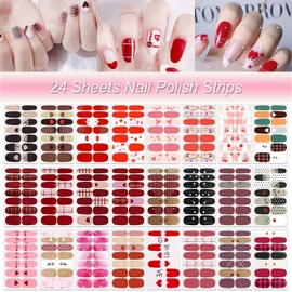 DANNEASY 24 Sheets Valentine's Day Nail Polish Strips Full Nail Wraps for Women Gel Nail Strips Self Adhesive Nail Polish Stickers Nail Sticker for Nail Art with Nail File, Cuticle Stick