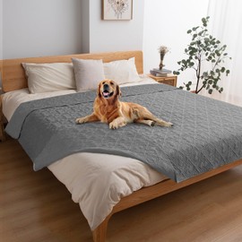 fuguitex Waterproof Dog Bed Cover Dog Blanket for Pet Furniture Bed Couch Sofa Reversible Linen Texture(82"*102",Light Grey+ Light Grey)