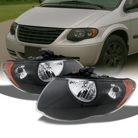 AKKON - For Chrysler Town & Country OE Replacement Black Bezel Headlights Driver/Passenger Head Lamps Pair New